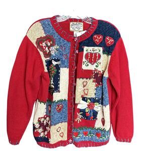 Preloved - Vintage Heirloom Valentine Collectible - Cardigan - Red/ Multicolor